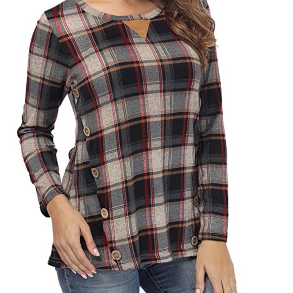 Sweaters - Side Buttons Long Sleeve Tunic Sweater Blouse